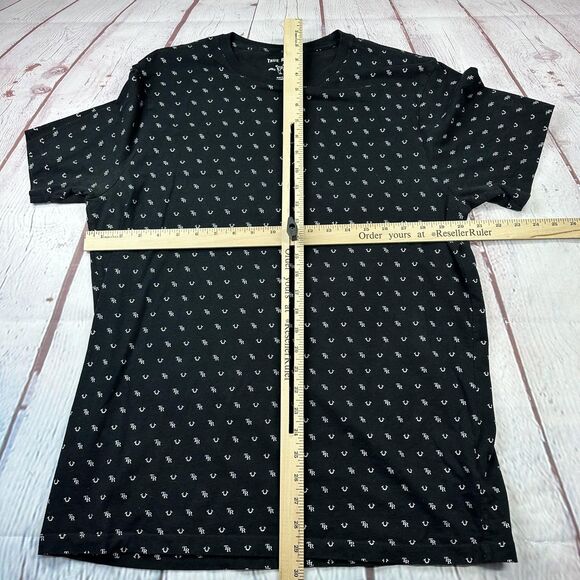 True Religion Shirt Mens XL Black All Over TR Horseshoe Logo Graphic Print Tee - Picture 6 of 9